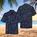 Neon Aztec Hawaiian Shirt, Tribal Geometric Aloha Button-Up
