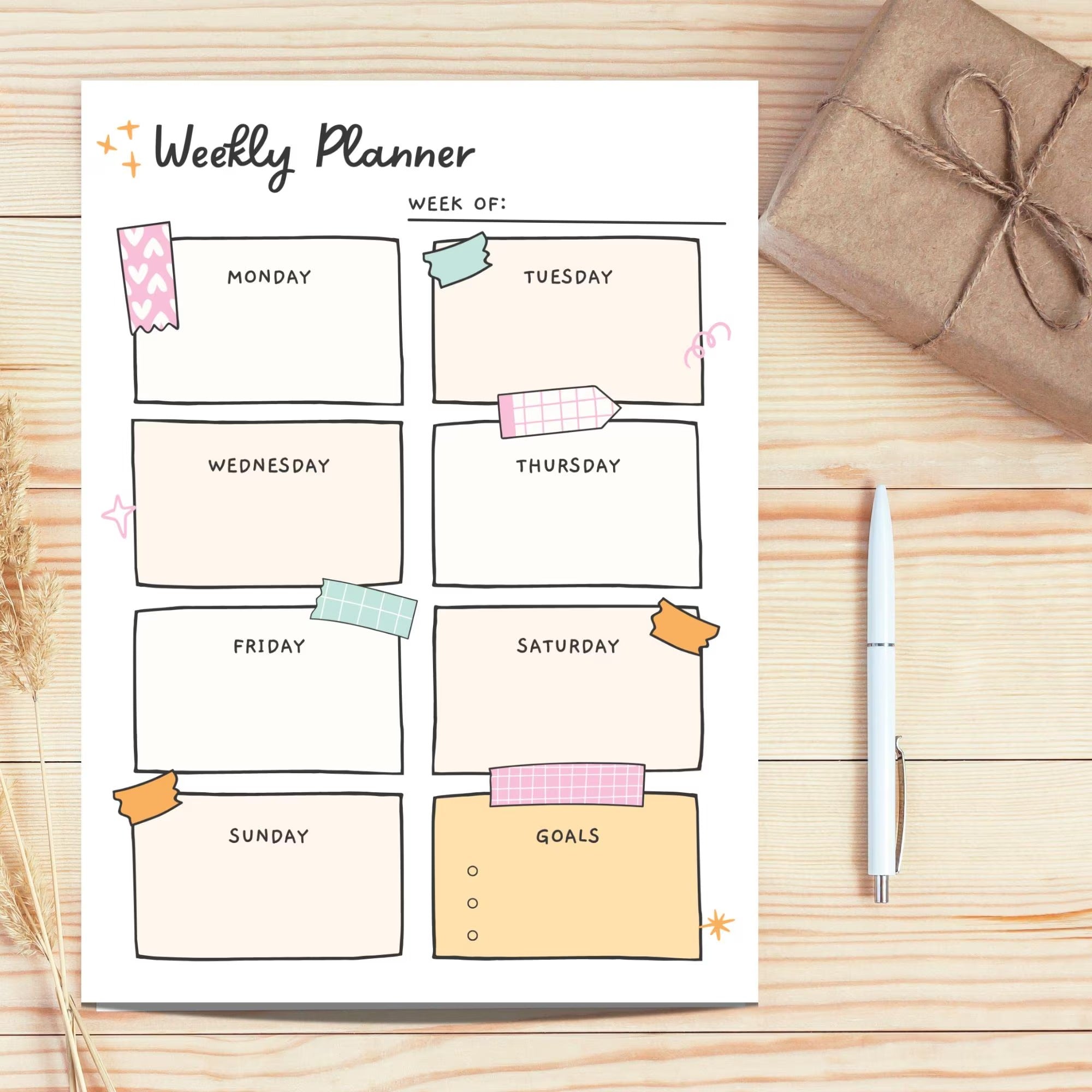 Printable Weekly Planner: Undated Schedule Template, To Do List, (PDF Download)